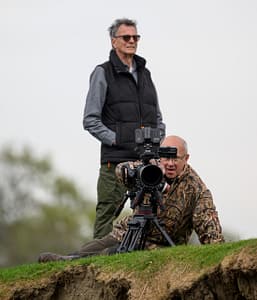 photo of Alan Veale with Andy McLaughlin, on location filming by the River Ribble